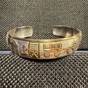 Navajo 12k agold Filled Sterling Silver Storyteller Cuff Bracelet